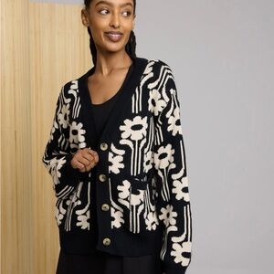 Black and White Floral Mars Cardigan Known Supply S/M 100% Organic Cotton NWOT